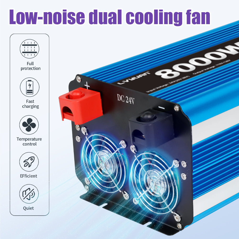 LVYUAN 4000W 8000W Peak Pure Sine Wave Power Inverter 24V DC to 110V AC Converter, 60Hz/50Hz, 4 AC Outlets + USB, LCD Display, Remote Control for Car, RV, Camping & Home Backup Blue