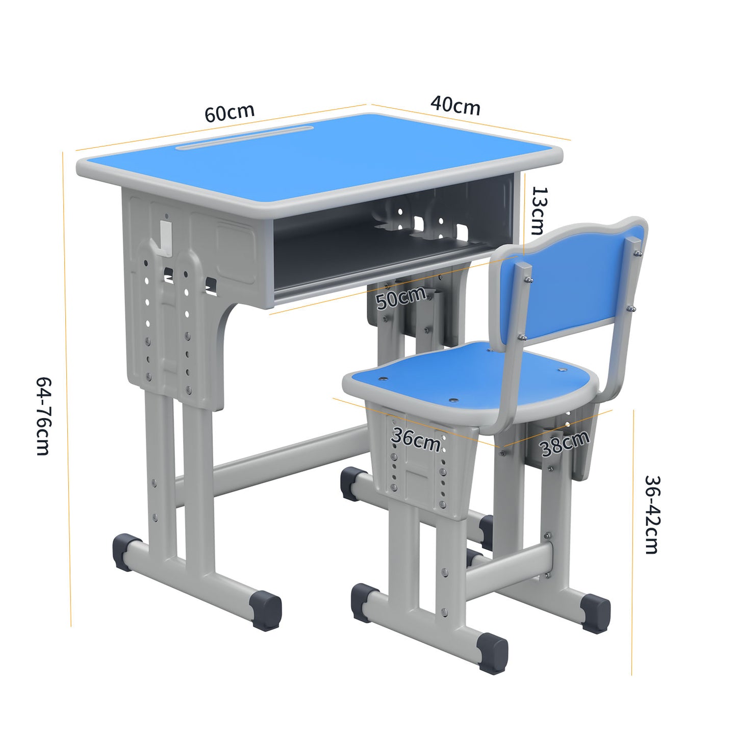 Kids Study Desk and Chair Set, LVYUAN Children School Study Drawing Desk Chair Height Adjustable Kids Table Desk and Chair Set with Storage Drawer, Hook Blue