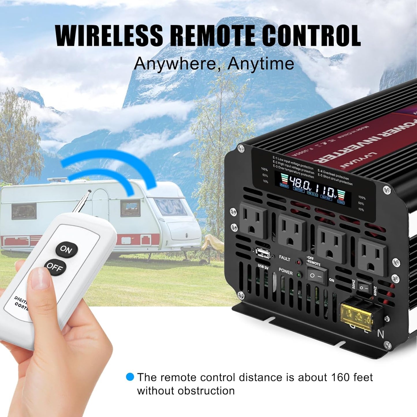 LVYUAN 5000W Power Inverter 48V to 110V/120V with 4 AC Outlets, LCD Display & Remote - for RV, Truck, Solar Systems & Off-Grid Use