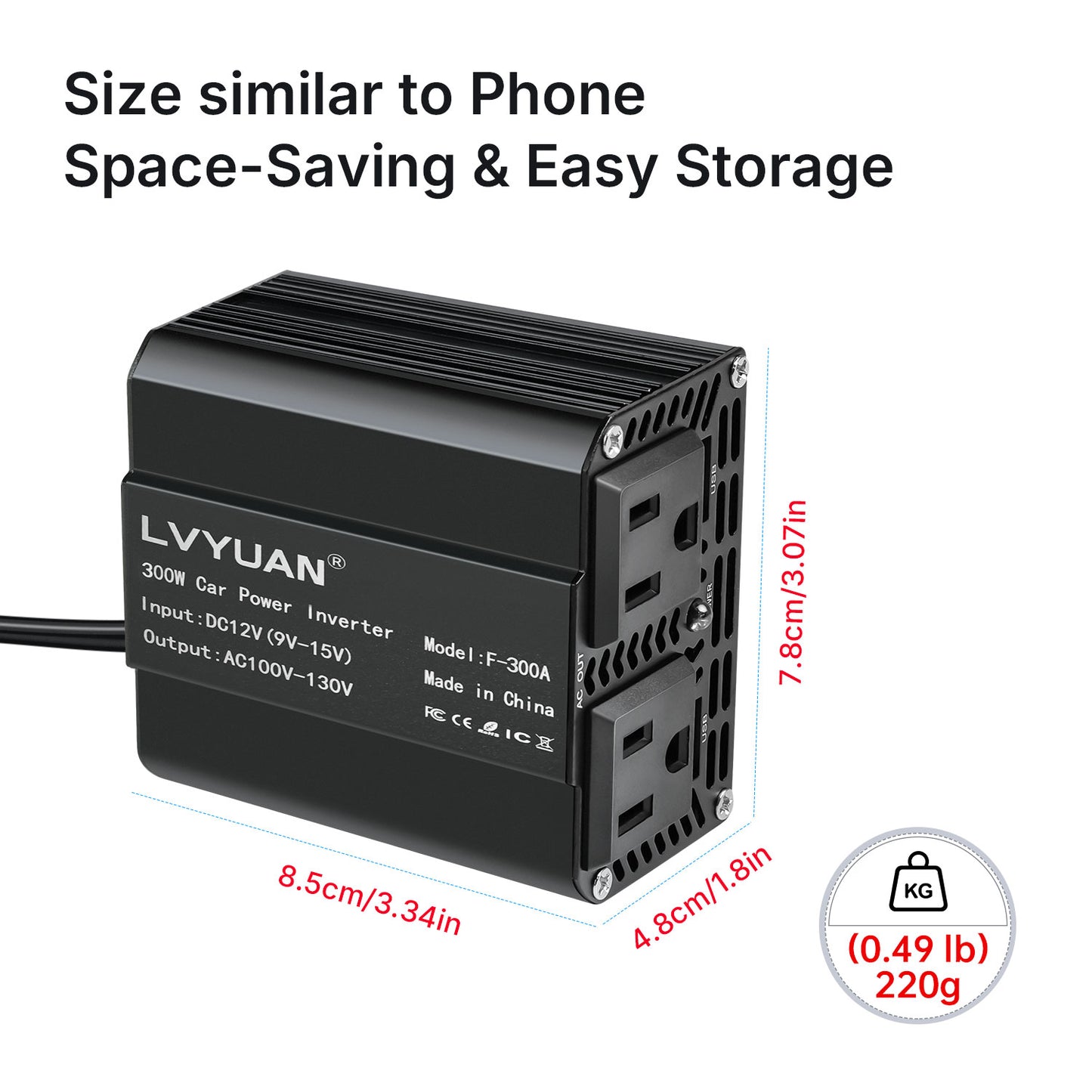 LVYUAN 300W Modified Sine Wave Power Inverter 12V DC to 110V AC Vehicles Converter 2 AC Outlets + 2USB Charger Car Plug Adapter for Laptop, Computer, Car, RV, Camping & Home Black