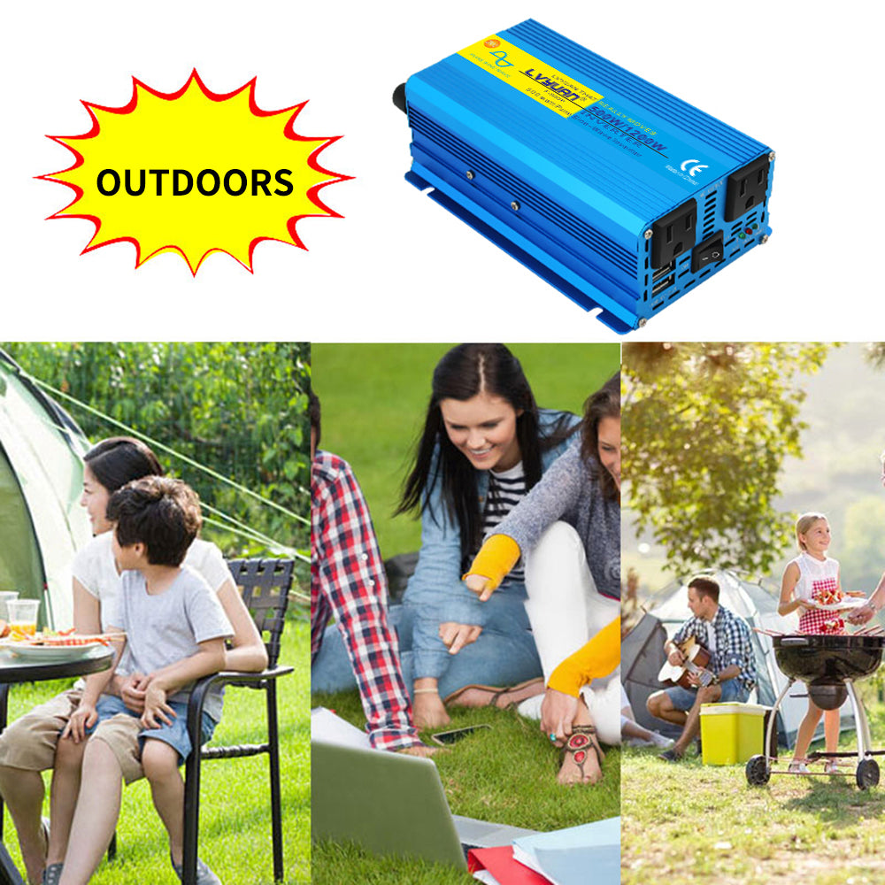 LVYUAN 500 Watts 1200 Watts Pure Sine Wave Car Power Inverter 24V DC to 110V/120V AC Car Battery Converter Charger Adapter 2USB 2AC for Laptops, RVs, Trucks
