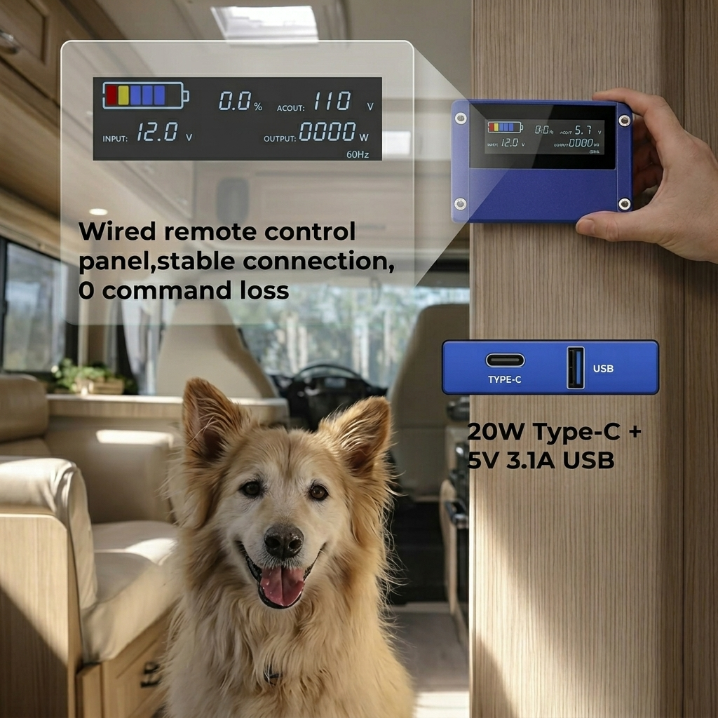 LVYUAN Pure Sine Wave Power Inverter 12V DC to 120V AC Converter with LCD Display, Remote Control, 4 AC Outlets & USB Ports for Off-Grid Solar System