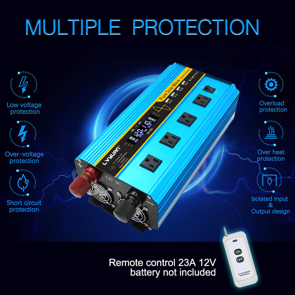 2500 W reiner Sinus-Wechselrichter DC 12 V zu AC 110 V mit Fernbedienung, LCD-Display DC zu AC-Konverter
