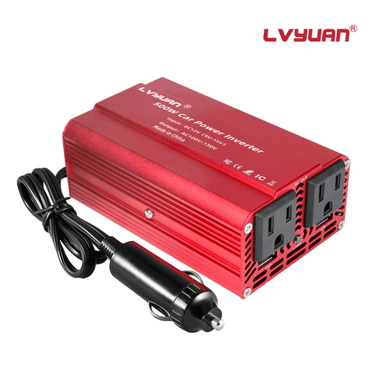 LVYUAN 500W Modified Sine Wave Power Inverter 12V DC to 110V AC Vehicles Converter 2 AC Outlets + 2USB Charger Car Plug Adapter for Laptop, Computer, Car, RV, Camping & Home Red