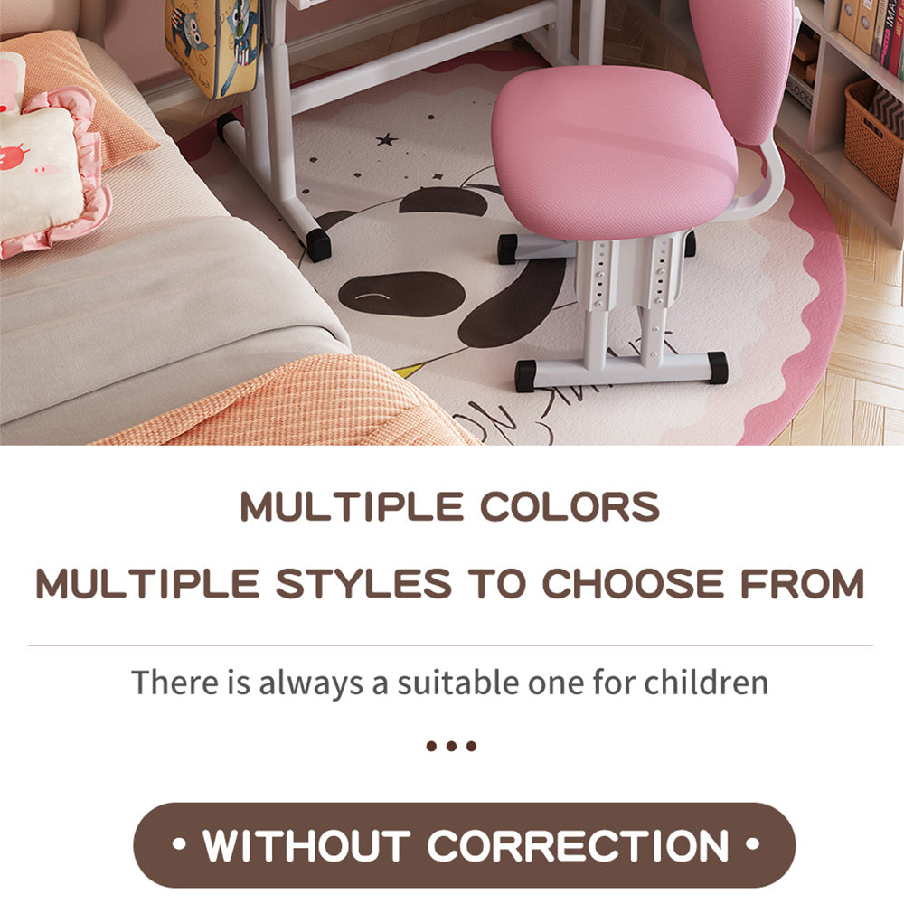 Kids Study Desk and Chair Set, LVYUAN Children School Drawing Desk Chair Set Height Adjustable Ergonomic Table and Chair Set  with LED Lamp, Book Stand, Storage Drawer, Hook Pink