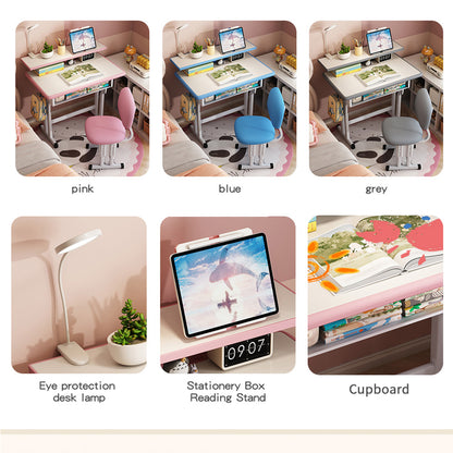 Kids Study Desk and Chair Set, LVYUAN Children School Drawing Desk Chair Set Height Adjustable Ergonomic Table and Chair Set  with LED Lamp, Book Stand, Storage Drawer, Hook Pink