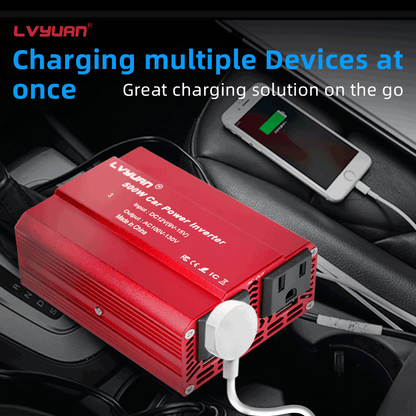 LVYUAN 500W Modified Sine Wave Power Inverter 12V DC to 110V AC Vehicles Converter 2 AC Outlets + 2USB Charger Car Plug Adapter for Laptop, Computer, Car, RV, Camping & Home Red