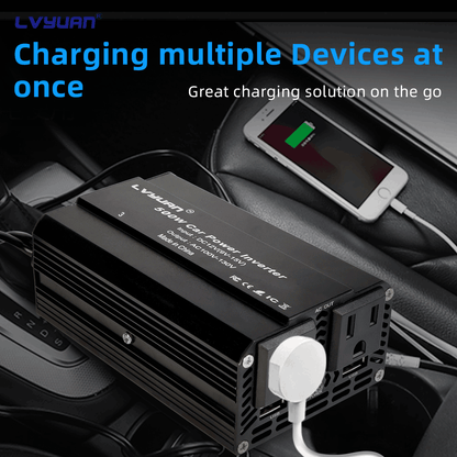 LVYUAN 500W Modified Sine Wave Power Inverter 12V DC to 110V AC Vehicles Converter 2 AC Outlets + 2USB Charger Car Plug Adapter for Laptop, Computer, Car, RV, Camping & Home Black