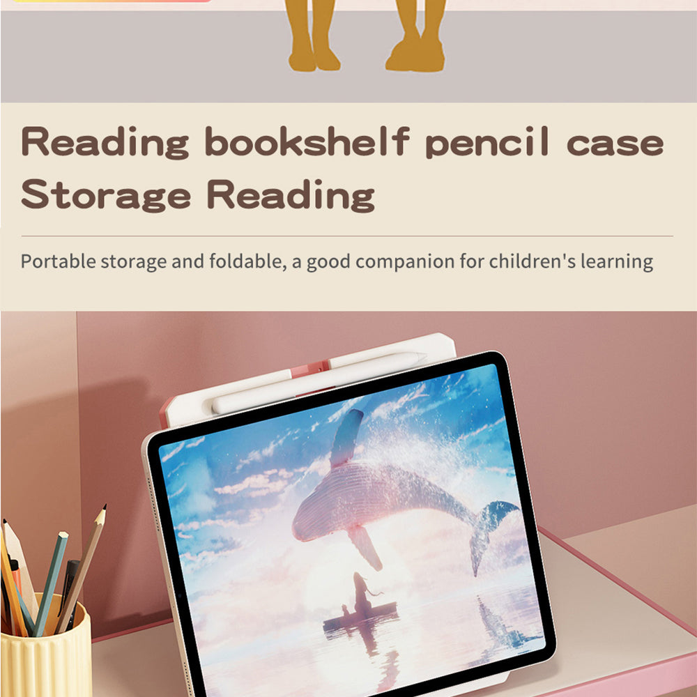 Kids Study Desk and Chair Set, LVYUAN Children School Drawing Desk Chair Set Height Adjustable Ergonomic Table and Chair Set  with LED Lamp, Book Stand, Storage Drawer, Hook Pink