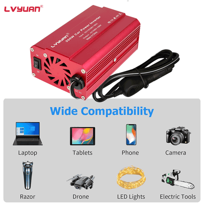 LVYUAN 500W Modified Sine Wave Power Inverter 12V DC to 110V AC Vehicles Converter 2 AC Outlets + 2USB Charger Car Plug Adapter for Laptop, Computer, Car, RV, Camping & Home Red