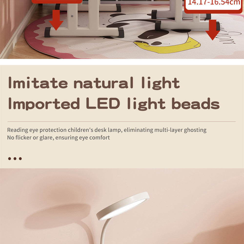 Kids Study Desk and Chair Set, LVYUAN Children School Drawing Desk Chair Set Height Adjustable Ergonomic Table and Chair Set  with LED Lamp, Book Stand, Storage Drawer, Hook Pink