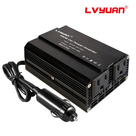 LVYUAN 500W Modified Sine Wave Power Inverter 12V DC to 110V AC Vehicles Converter 2 AC Outlets + 2USB Charger Car Plug Adapter for Laptop, Computer, Car, RV, Camping & Home Black