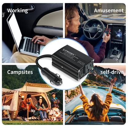LVYUAN 200W Modified Sine Wave Car Power Inverter, DC 12V to AC 110V Converter with 20W PD USB-C & AC & 3.0 USB Adapter for Vehicles