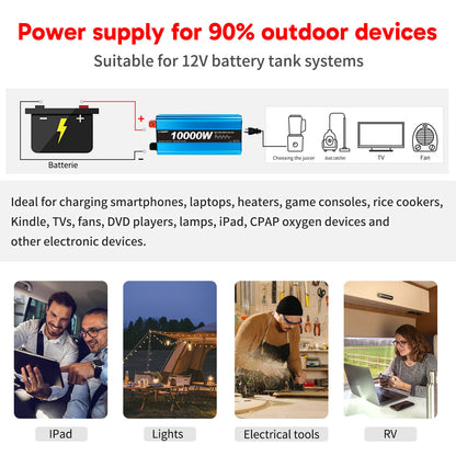 LVYUAN 5000W 10000W Peak Pure Sine Wave Power Inverter 12V DC to 110V AC Converter, 60Hz/50Hz, 4 AC Outlets + USB, LCD Display, Remote Control for Car, RV, Camping & Home Backup Blue