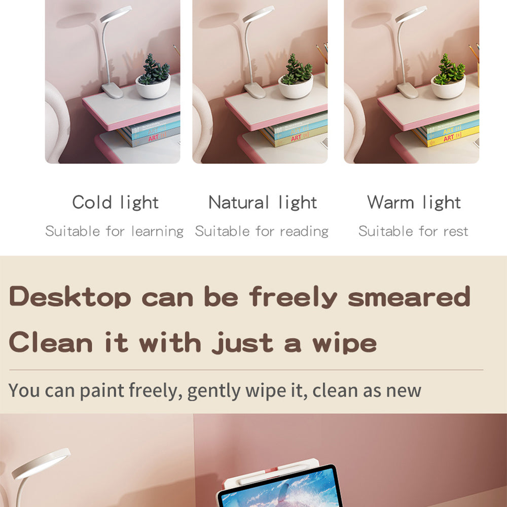 Kids Study Desk and Chair Set, LVYUAN Children School Drawing Desk Chair Set Height Adjustable Ergonomic Table and Chair Set  with LED Lamp, Book Stand, Storage Drawer, Hook Pink