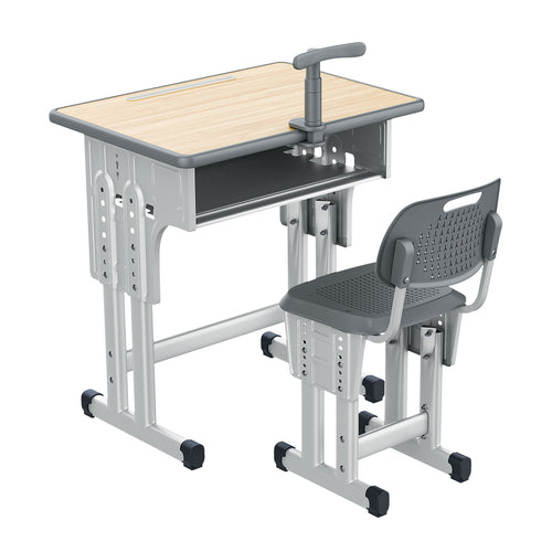 Kids Study Desk and Chair Set, LVYUAN Height Adjustable Children School Study Drawing Desk, Ergonomic Kids Table Desk and Chair Set with Storage Drawer, Hook, Bracket, Pen Slot for Ages 3-18 Gray