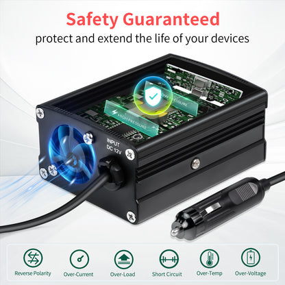 LVYUAN 200Watts Power Inverter Converter Adapter 12V DC to 110V AC Car Charger with 2 USB Ports for Cars, Camping, and Travel