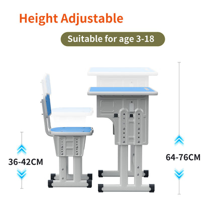 Kids Study Desk and Chair Set, LVYUAN Children School Study Drawing Desk Chair Height Adjustable Kids Table Desk and Chair Set with Storage Drawer, Hook Blue