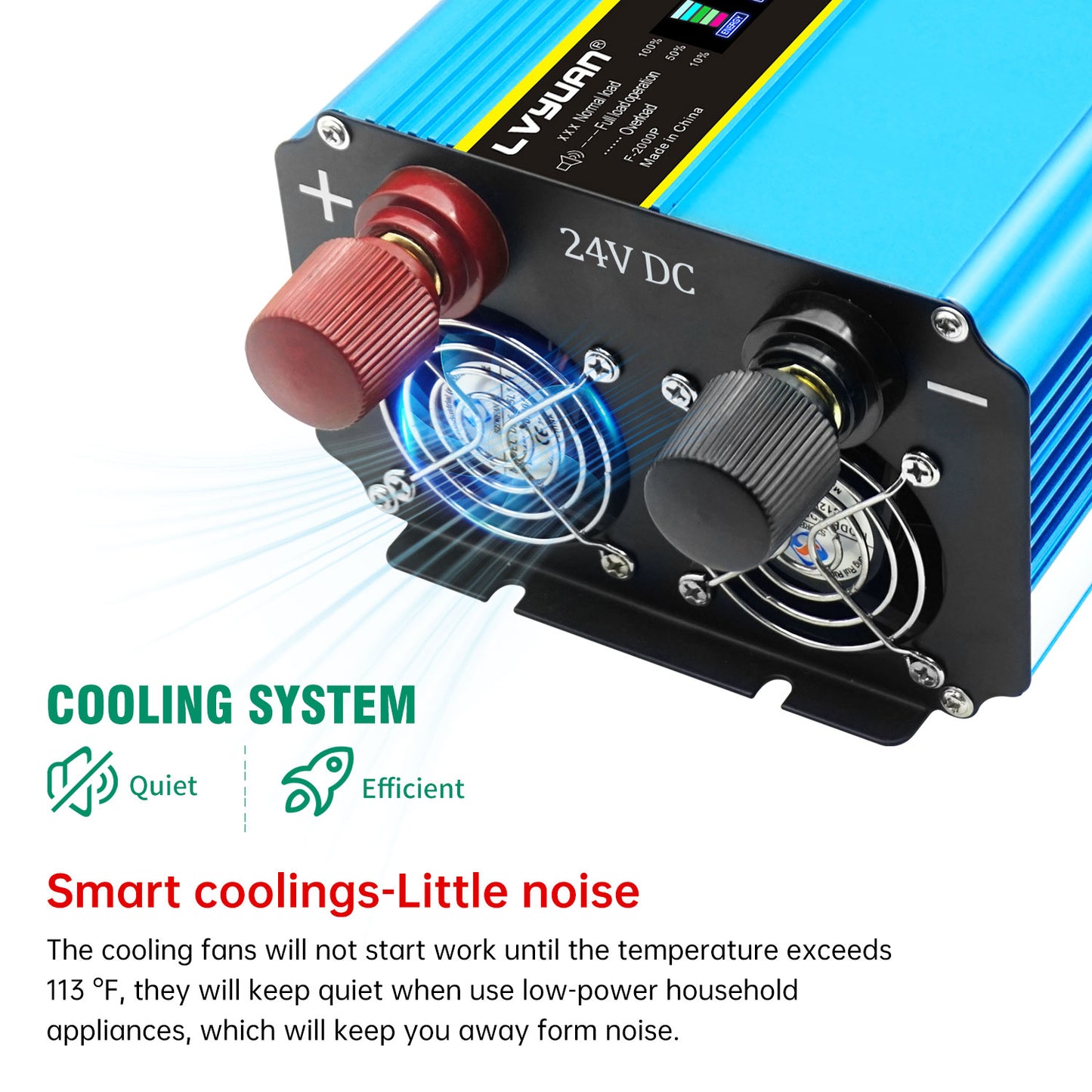 LVYUAN 3000W 6000W Pure Sine Wave Power Inverter DC 24V to AC 110V 120V Car Converter 4 AC Outlets + 4 USB LCD Display with Remote Control for Car, RV, Camping & Home Backup Blue