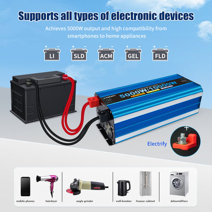 LVYUAN 5000W 10000W Peak Pure Sine Wave Power Inverter 24V DC to 110V AC Converter, 60Hz/50Hz, 4 AC Outlets + USB, LED Display, Remote Control for Car, RV, Camping & Home Backup