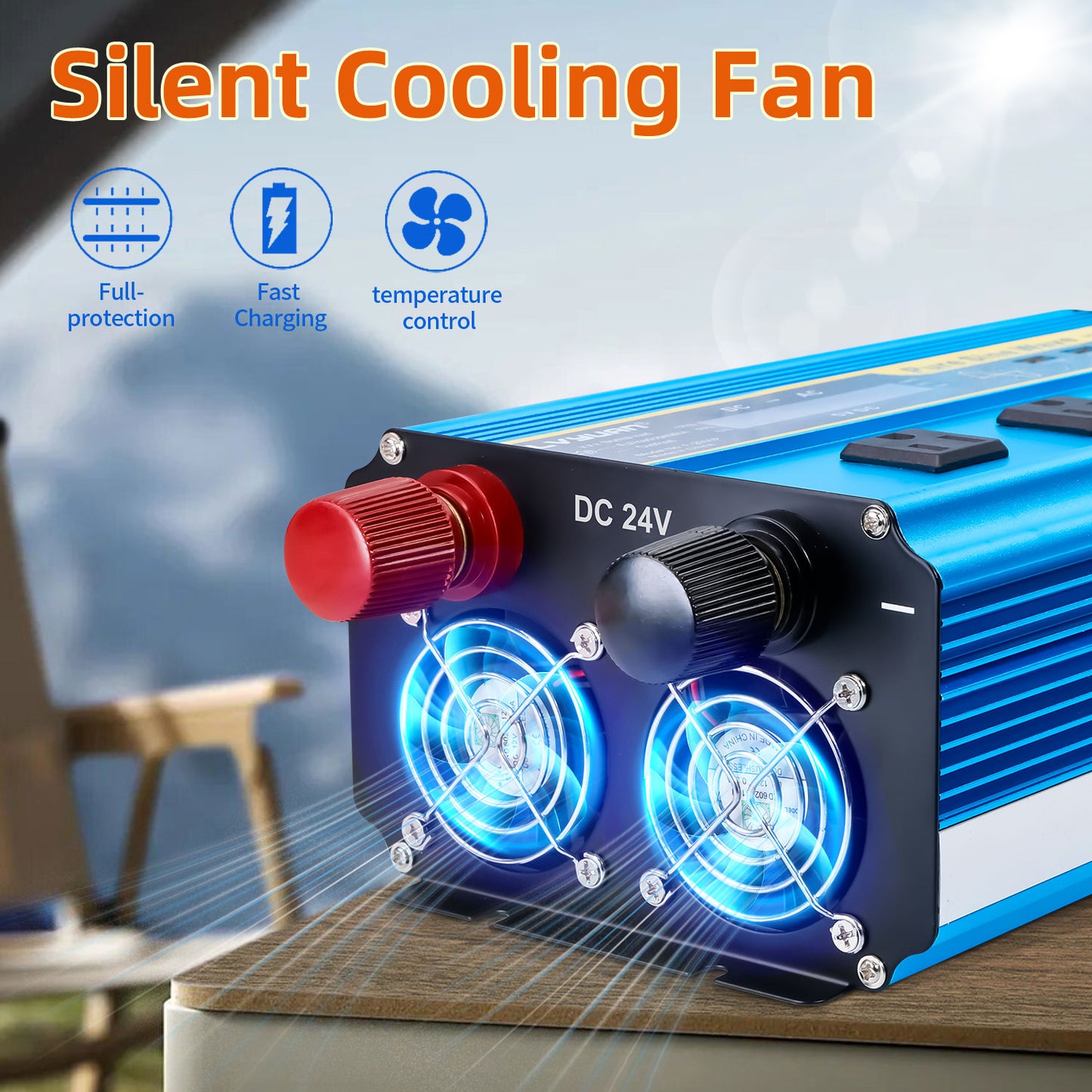 LVYUAN 2000W 4000W Pure Sine Wave Power Inverter DC 24V to AC 110V 120V Car Converter 3 AC Outlets + 4 USB LCD Display with Remote Control for Car, RV, Camping & Home Backup Blue