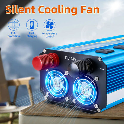 LVYUAN 2000W 4000W Pure Sine Wave Power Inverter DC 24V to AC 110V 120V Car Converter 3 AC Outlets + 4 USB LCD Display with Remote Control for Car, RV, Camping & Home Backup Blue