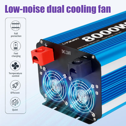 LVYUAN 4000W 8000W Peak Pure Sine Wave Power Inverter 24V DC to 110V AC Converter, 60Hz/50Hz, 4 AC Outlets + USB, LCD Display, Remote Control for Car, RV, Camping & Home Backup Blue