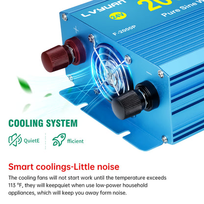 LVYUAN 2000W 4000W Peak Power Inverter DC 24V to AC 110V Pure Sine Wave Car Battery Inverter 3 AC Outlets Charger Adapter LCD Display for Car, RV, Truck, Camping, Home Backup, Emergency Power