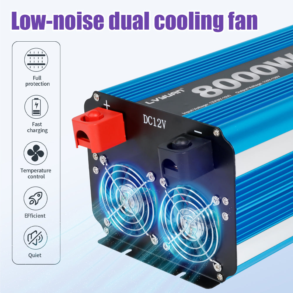 LVYUAN 4000W 8000W Peak Pure Sine Wave Power Inverter 12V DC to 110V AC Converter, 60Hz/50Hz, 4 AC Outlets + USB, LCD Display, Remote Control for Car, RV, Camping & Home Backup Blue