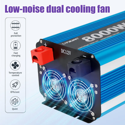 LVYUAN 4000W 8000W Peak Pure Sine Wave Power Inverter 12V DC to 110V AC Converter, 60Hz/50Hz, 4 AC Outlets + USB, LCD Display, Remote Control for Car, RV, Camping & Home Backup Blue
