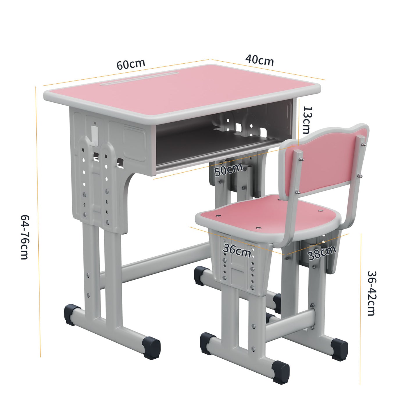 Kids Study Desk and Chair Set, LVYUAN Children School Study Drawing Desk Chair Height Adjustable Kids Table Desk and Chair Set with Storage Drawer, Hook Pink