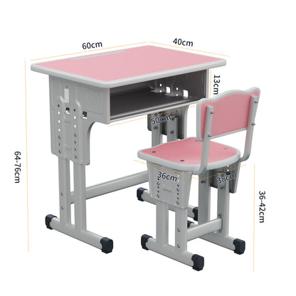 Kids Study Desk and Chair Set, LVYUAN Children School Study Drawing Desk Chair Height Adjustable Kids Table Desk and Chair Set with Storage Drawer, Hook Pink