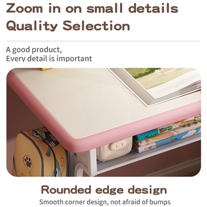 Kids Study Desk and Chair Set, LVYUAN Children School Drawing Desk Chair Set Height Adjustable Ergonomic Table and Chair Set  with LED Lamp, Book Stand, Storage Drawer, Hook Pink