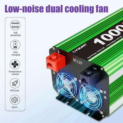 LVYUAN 5000W 10000W Peak Pure Sine Wave Power Inverter 12V DC to 110V AC Converter, 60Hz/50Hz, 4 AC Outlets + USB, LCD Display, Remote Control for Car, RV, Camping & Home Backup Green