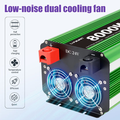 LVYUAN 4000W 8000W Peak Pure Sine Wave Power Inverter 24V DC to 110V AC Converter, 60Hz/50Hz, 4 AC Outlets + USB, LCD Display, Remote Control for Car, RV, Camping & Home Backup Green