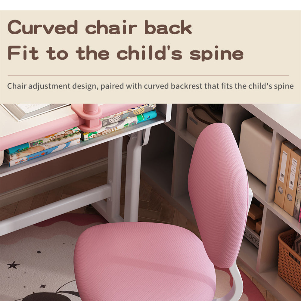 Kids Study Desk and Chair Set, LVYUAN Children School Drawing Desk Chair Set Height Adjustable Ergonomic Table and Chair Set  with LED Lamp, Book Stand, Storage Drawer, Hook Pink