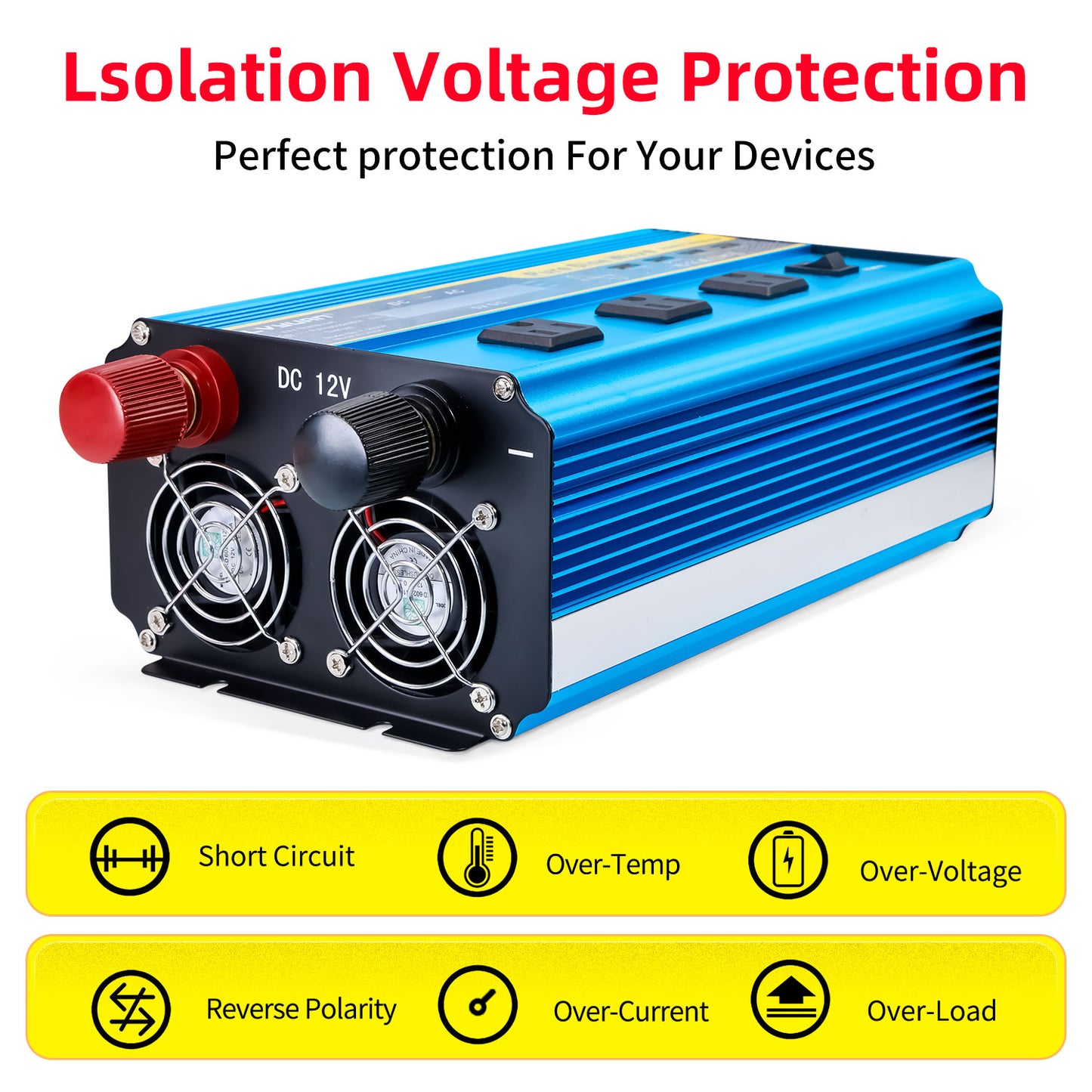 LVYUAN 2000W 4000W Pure Sine Wave Power Inverter DC 12V to AC 110V 120V Car Converter 3 AC Outlets + 4 USB LCD Display with Remote Control for Car, RV, Camping & Home Backup Blue