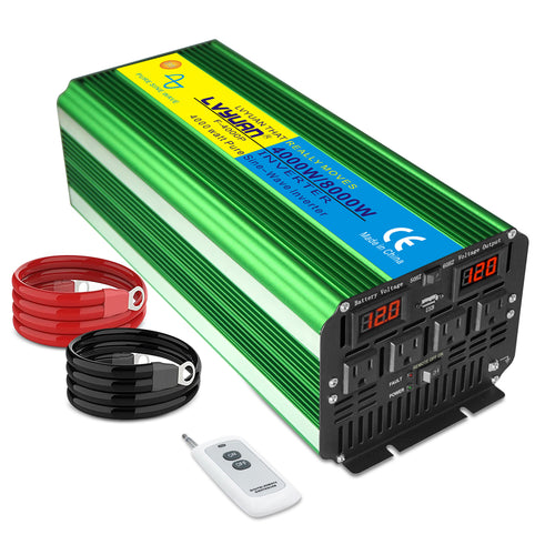 LVYUAN Onduleur à onde sinusoïdale pure 4000 W Convertisseur 12 V à 110 V (crête) 8000 W avec 4 prises, écran LED, télécommande et port USB pour voiture, camping-car, camion, essentiels de voyage, urgence