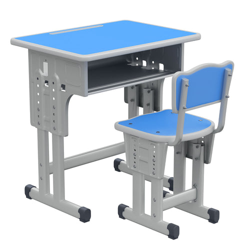 Kids Study Desk and Chair Set, LVYUAN Children School Study Drawing Desk Chair Height Adjustable Kids Table Desk and Chair Set with Storage Drawer, Hook Blue