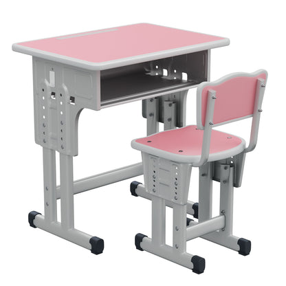Kids Study Desk and Chair Set, LVYUAN Children School Study Drawing Desk Chair Height Adjustable Kids Table Desk and Chair Set with Storage Drawer, Hook Pink