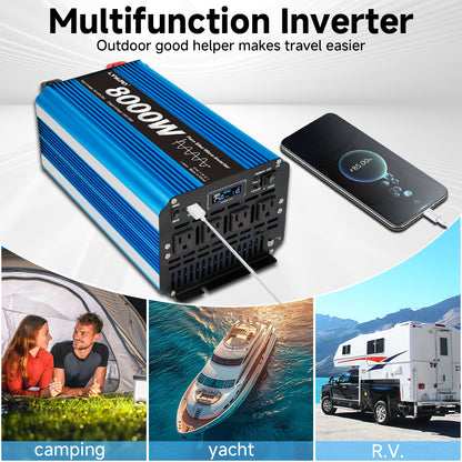 LVYUAN 4000W 8000W Peak Pure Sine Wave Power Inverter 24V DC to 110V AC Converter, 60Hz/50Hz, 4 AC Outlets + USB, LCD Display, Remote Control for Car, RV, Camping & Home Backup Blue