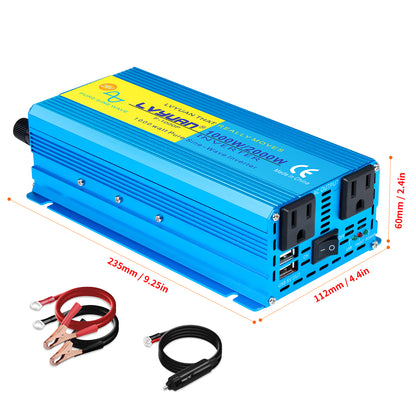 LVYUAN 1000W 2000W Peak Power Inverter DC 24V to AC 110V Pure Sine Wave Car Battery Inverter 2 AC Outlets & 2 USB Charger Adapter for Car, RV, Truck, Camping, Home Backup, Emergency Power