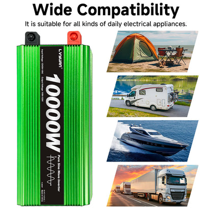 LVYUAN 5000W 10000W Peak Pure Sine Wave Power Inverter 12V DC to 110V AC Converter, 60Hz/50Hz, 4 AC Outlets + USB, LCD Display, Remote Control for Car, RV, Camping & Home Backup Green