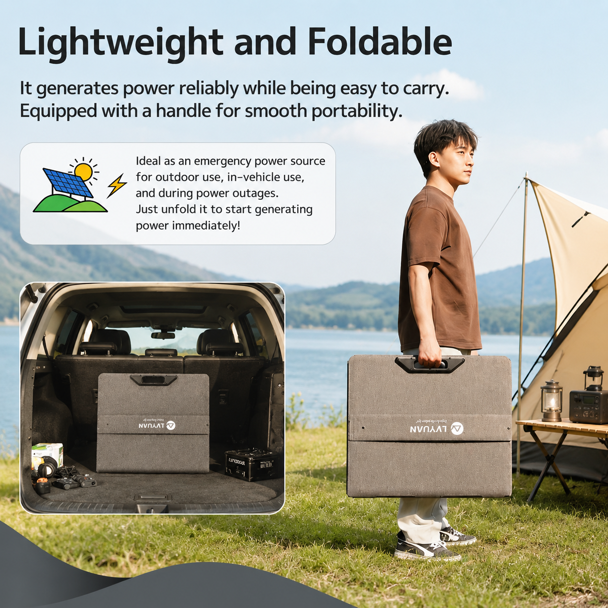 LVYUAN 200W High-Efficiency Monocrystalline Foldable Solar Panel Charger for RV, Camping, Outdoor Travel