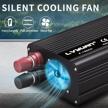 LVYUAN 1500 Watts Peak Power Inverter Modified Sine Wave DC 12V to AC 110V 120V Car Converter 2 AC Outlets + USB Adapter USB Charger for Car, RV, Camping & Home Backup Black