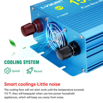 LVYUAN 1500W 3000W Peak Power Inverter DC 24V to AC 110V Pure Sine Wave Car Battery Inverter 3 AC Outlets Charger Adapter LCD Display for Car, RV, Truck, Camping, Home Backup, Emergency Power