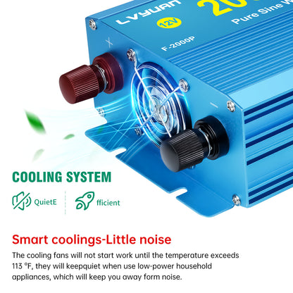 LVYUAN 2000W 4000W Peak Power Inverter DC 12V to AC 110V Pure Sine Wave Car Battery Inverter 3 AC Outlets Charger Adapter LCD Display for Car, RV, Truck, Camping, Home Backup, Emergency Power