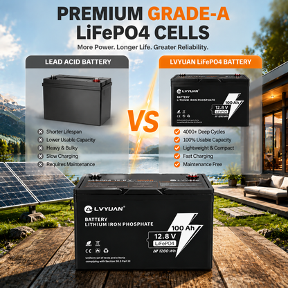 Lvyuan 12V 100Ah LiFePO4 Lithium Battery 1280Wh Deep Cycle Rechargeable Battery with Intelligent BMS