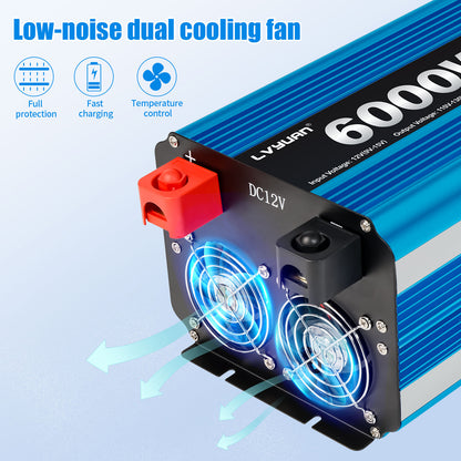 LVYUAN 3000W 6000W Peak Pure Sine Wave Power Inverter 12V DC to 110V AC Converter, 60Hz/50Hz, 4 AC Outlets + USB, LCD Display, Remote Control for Car, RV, Camping & Home Backup Blue