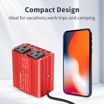 LVYUAN 200W Modified Sine Wave Power Inverter 12V DC to 110V AC Vehicles Converter 2 AC Outlets + 2USB Charger Car Plug Adapter for Laptop, Computer, Car, RV, Camping & Home Red